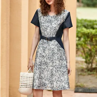 【ILEY 伊蕾】典雅條紋拼接雪紡絲光棉上衣(深藍色；M-2L；1222181202) 歷史價格詳細信息