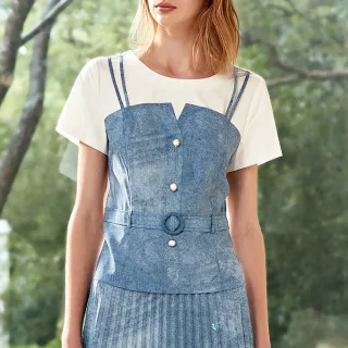 【ILEY 伊蕾】牛仔印花假兩件式短版上衣(藍色；M-XL；1232071228) 價格比較,價格查詢,歷史價格詳細信息