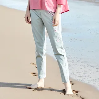 【ILEY 伊蕾】刺繡圖輕牛仔抽鬚反摺直筒褲(藍色；M-2L；1242338619) 歷史價格詳細信息