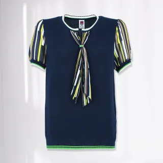 【ILEY 伊蕾】壓摺絲巾印花假兩件雪紡上衣(深藍色；L-XL；1233061403) 歷史價格詳細信息