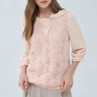 【ILEY 伊蕾】蝴蝶花圈刺繡造型棉質針織上衣(兩色；M-2L；1231455004) 歷史價格詳細信息