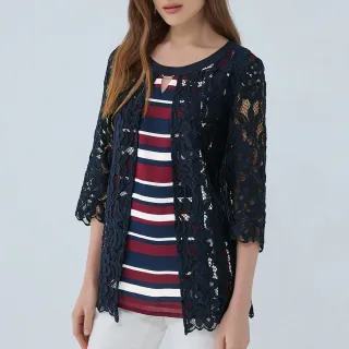 【ILEY 伊蕾】條紋微澎袖兩穿式外套(灰色；M-XL；1242014010) 歷史價格詳細信息