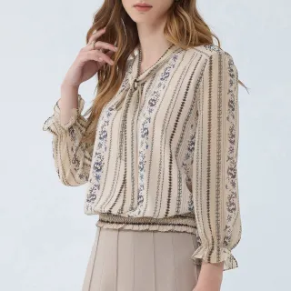 【ILEY 伊蕾】復古民俗印花綁帶上衣(卡其色；M-XL；1233081402) 價格比較,價格查詢,歷史價格詳細信息