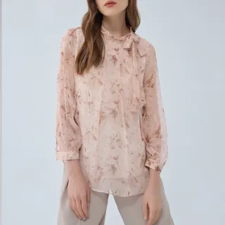 【ILEY 伊蕾】典雅印花雪紡上衣(杏色；M-XL；1231081421) 歷史價格詳細信息