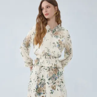 【ILEY 伊蕾】玫瑰花卉壓摺荷葉邊雪紡上衣(淺粉；M-2L；1243071408) 歷史價格詳細信息