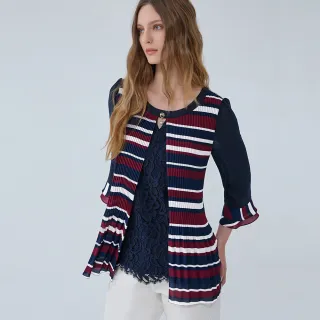 【ILEY 伊蕾】撞色鍊條提織針織上衣(黑色；M-2L；1234405003) 歷史價格詳細信息