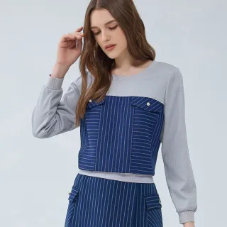 【ILEY 伊蕾】拼接條紋牛仔連帽上衣(藍；M-2L；1243018117) 歷史價格詳細信息