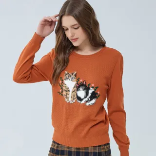 【ILEY 伊蕾】貓咪條紋曲線緹花抽繩綁結針織上衣1214281608(深藍) 歷史價格詳細信息