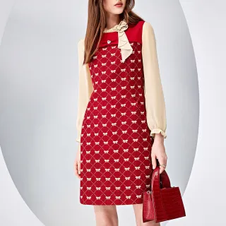 【ILEY 伊蕾】甜美細格紋毛呢拼接雪紡假兩件洋裝(深藍色；M-XL；1223017029) 歷史價格詳細信息