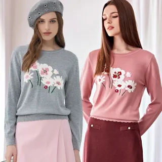 【ILEY 伊蕾】花卉圓領七分袖針織上衣(黃；M-2L；1244011605) 歷史價格詳細信息