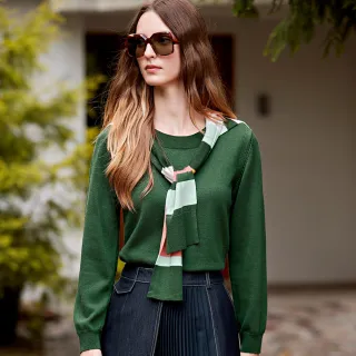 【ILEY 伊蕾】簡約色塊拼圖附脖圍含兔毛針織中長版上衣(黑色；M-XL；1224345104) 歷史價格詳細信息