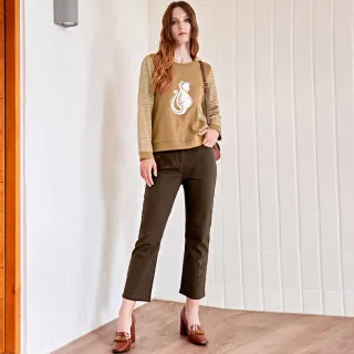 【ILEY 伊蕾】貓咪條紋曲線緹花抽繩綁結針織上衣1214281608(深藍) 歷史價格詳細信息