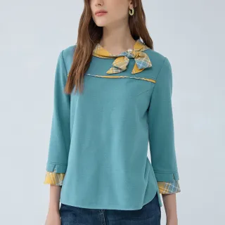 【ILEY 伊蕾】撞色格紋拼接磨毛上衣(淺綠色；M-2L；1234281604) 價格比較,價格查詢,歷史價格詳細信息