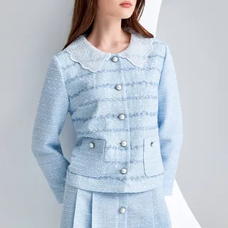 【ILEY 伊蕾】限量花呢小香風蕾絲領外套(淺藍色；M-XL；1234074602) 價格比較,價格查詢,歷史價格詳細信息