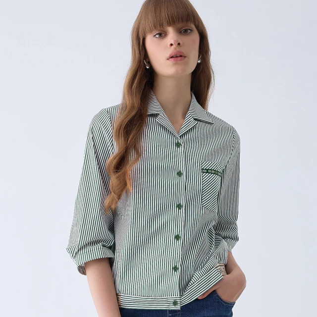 【ILEY 伊蕾】笑臉造型口袋條紋排釦上衣(綠色；M-XL；1241441502) 價格比較,價格查詢,歷史價格詳細信息