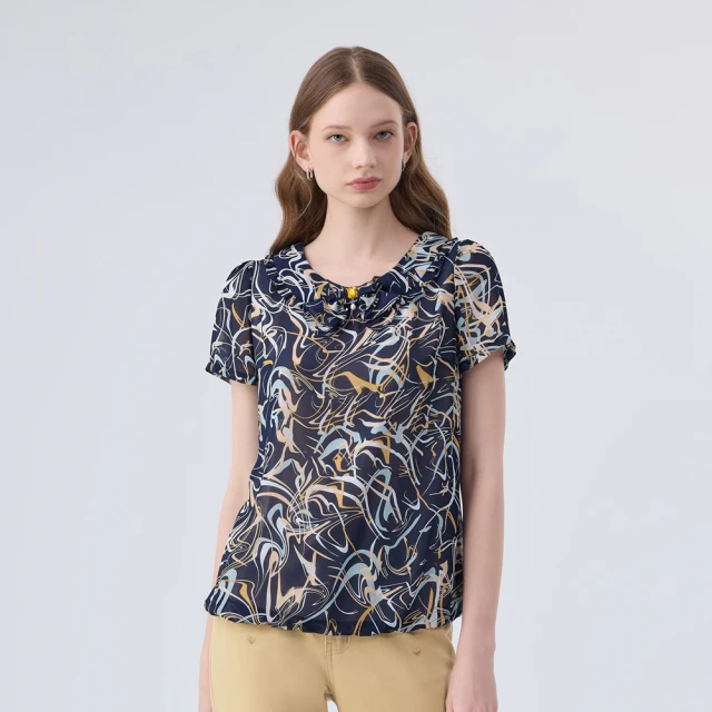 【ILEY 伊蕾】雪紡七分袖造型上衣(深藍；L-3L；1243181103) 歷史價格詳細信息