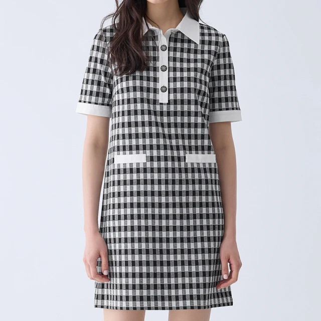 【ILEY 伊蕾】復古格紋V領開襟長洋裝(黑色；M-XL；1222027243) 歷史價格詳細信息