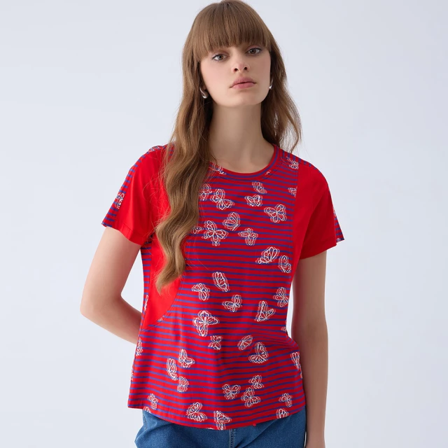 【ILEY 伊蕾】蝴蝶花圈刺繡造型棉質針織上衣(兩色；M-2L；1231455004) 歷史價格詳細信息