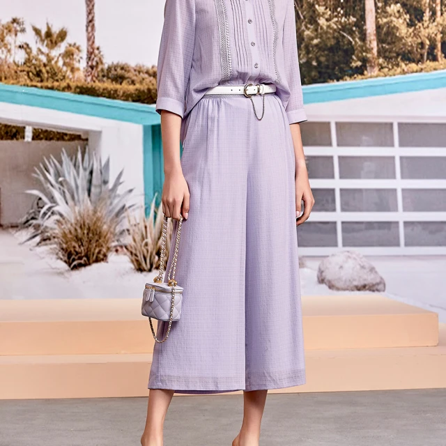 【ILEY 伊蕾】休閒都會縲縈寬直筒褲(淺紫色；M-XL；1241026708) 歷史價格詳細信息