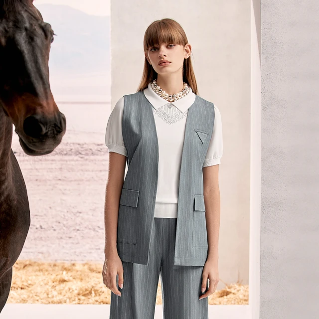 【ILEY 伊蕾】條紋微澎袖兩穿式外套(灰色；M-XL；1242014010) 歷史價格詳細信息