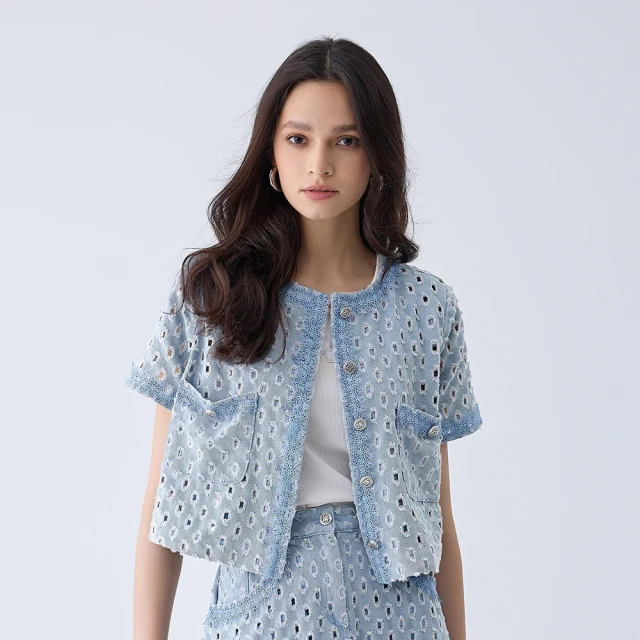 【ILEY 伊蕾】小香抽鬚珍珠牛仔窄管褲(藍色；M-XL；1233318605) 歷史價格詳細信息