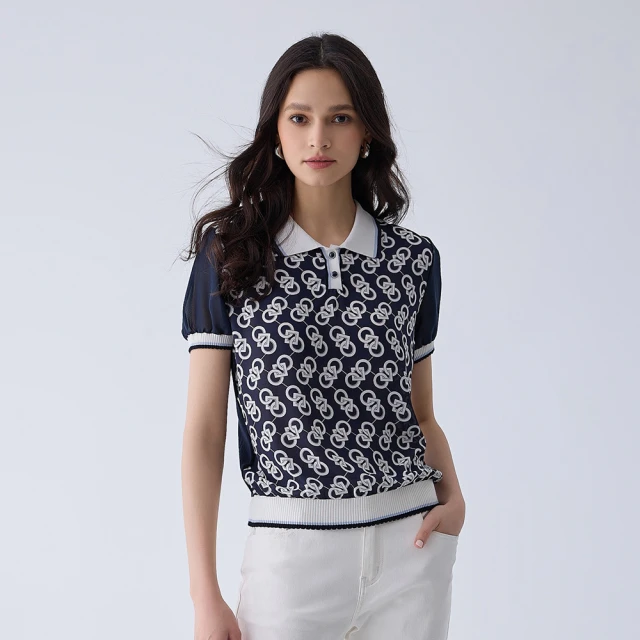 【ILEY 伊蕾】拼接雪紡POLO領針織上衣(深藍色；M-2L；1241405009) 價格比較,價格查詢,歷史價格詳細信息