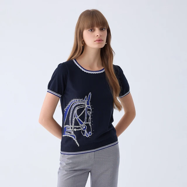 【ILEY 伊蕾】線條感撞色針織上衣(深藍色；M-2L；1234241602) 歷史價格詳細信息