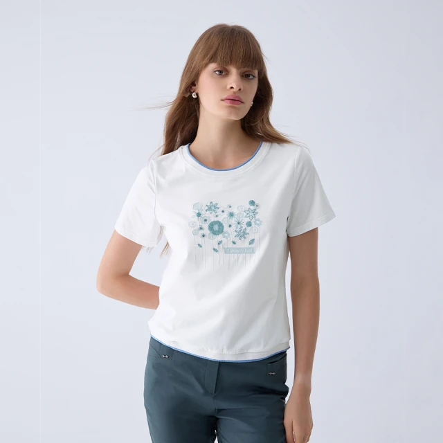 【ILEY 伊蕾】花朵刺繡蕾絲鑲邊V領含羊毛針織上衣(淺藍色；M-XL；1224455002) 歷史價格詳細信息