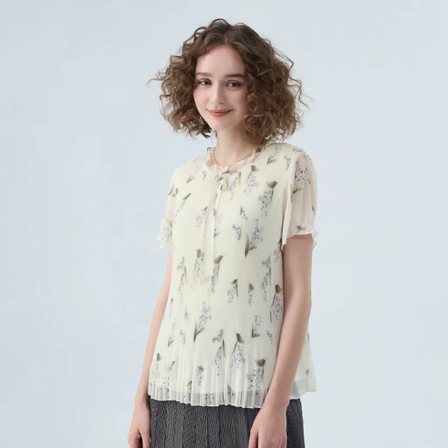 【ILEY 伊蕾】柔美花兒印花條紋蕾絲造型上衣1213071879(粉) 歷史價格詳細信息