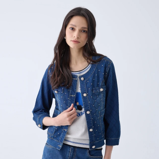 【ILEY 伊蕾】亮采幾何圖案漸層造型七分袖上衣1221281406(深藍) 歷史價格詳細信息