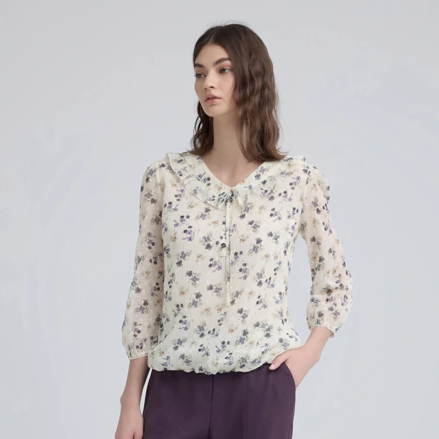 【ILEY 伊蕾】雪紡七分袖造型上衣(深藍；L-3L；1243181103) 歷史價格詳細信息