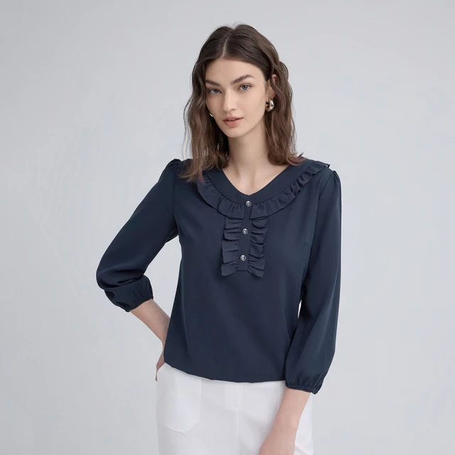 【ILEY 伊蕾】雪紡七分袖造型上衣(深藍；L-3L；1243181103) 歷史價格詳細信息