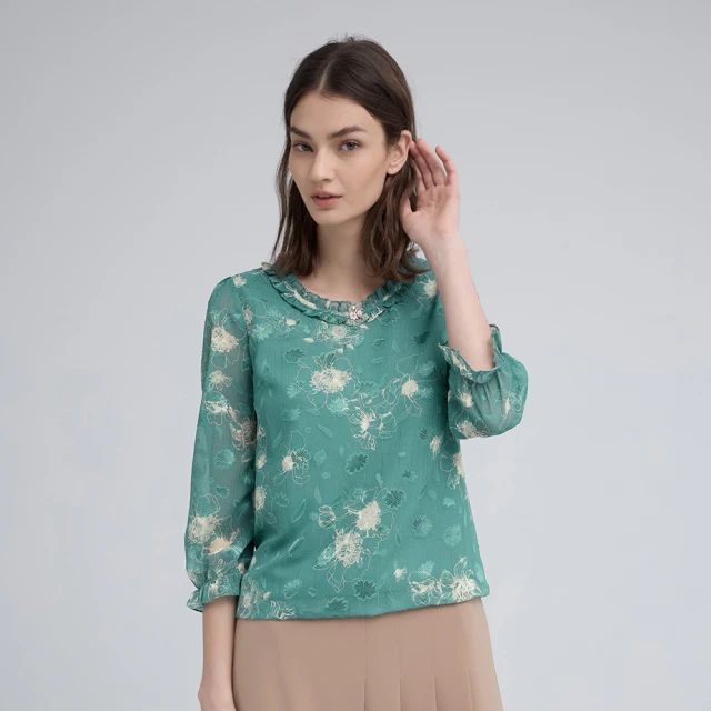 【ILEY 伊蕾】雪紡七分袖造型上衣(深藍；L-3L；1243181103) 歷史價格詳細信息