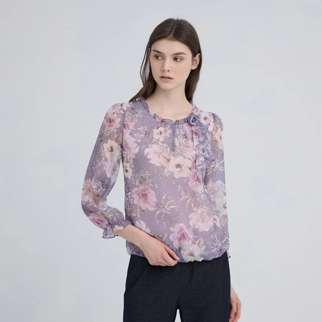 【ILEY 伊蕾】亮采幾何圖案漸層造型七分袖上衣1221281406(深藍) 歷史價格詳細信息