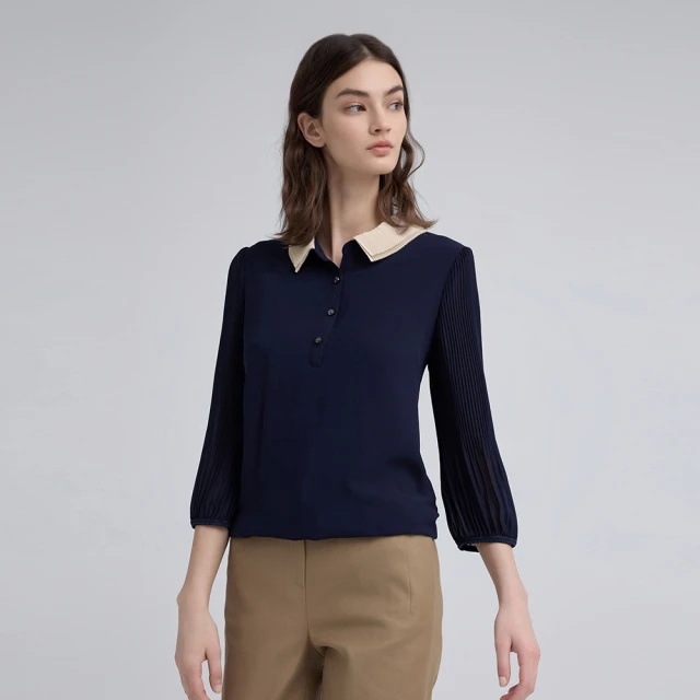 【ILEY 伊蕾】雪紡七分袖造型上衣(深藍；L-3L；1243181103) 歷史價格詳細信息