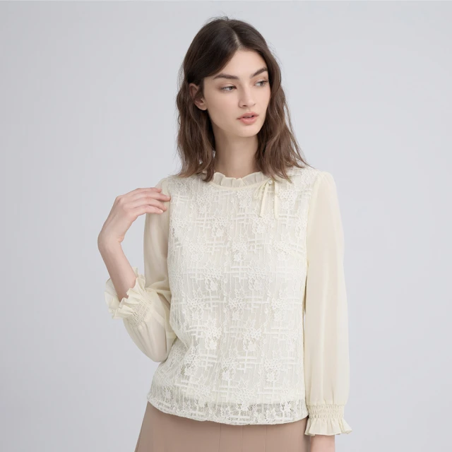 【ILEY 伊蕾】拼接雪紡POLO領針織上衣(深藍色；M-2L；1241405009) 歷史價格詳細信息