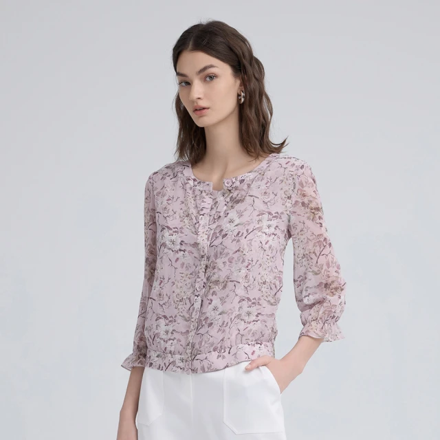 【ILEY 伊蕾】浪漫花卉緹花雪紡上衣(淺紫色；M-XL；1232281405) 歷史價格詳細信息