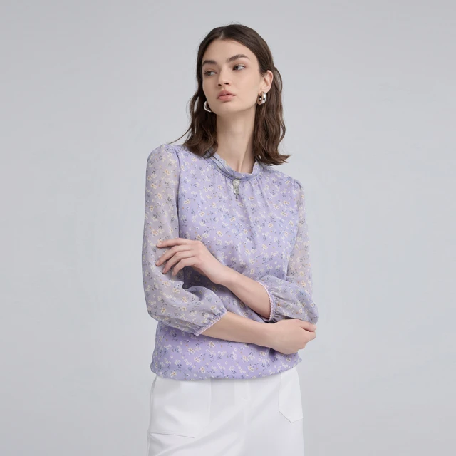 【ILEY 伊蕾】柔美花兒印花條紋蕾絲造型上衣1213071879(粉) 歷史價格詳細信息