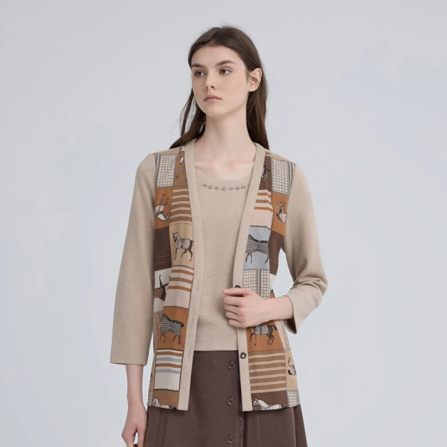 【ILEY 伊蕾】經典絲巾花拼接假兩件上衣(卡其；L-3L；1244071617) 價格比較,價格查詢,歷史價格詳細信息