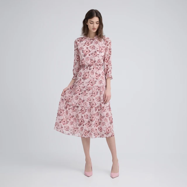 【ILEY 伊蕾】玫瑰花卉壓摺荷葉邊雪紡上衣(淺粉；M-2L；1243071408) 歷史價格詳細信息