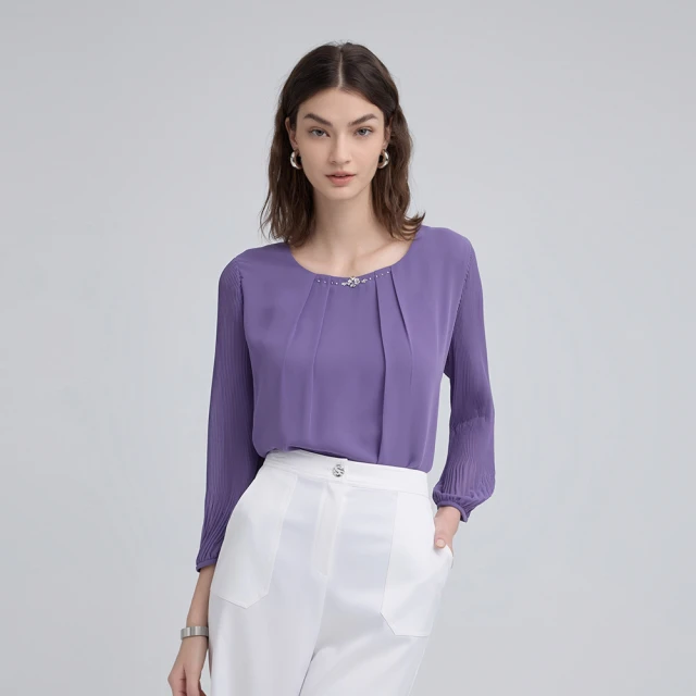 【ILEY 伊蕾】壓摺絲巾印花假兩件雪紡上衣(深藍色；L-XL；1233061403) 歷史價格詳細信息