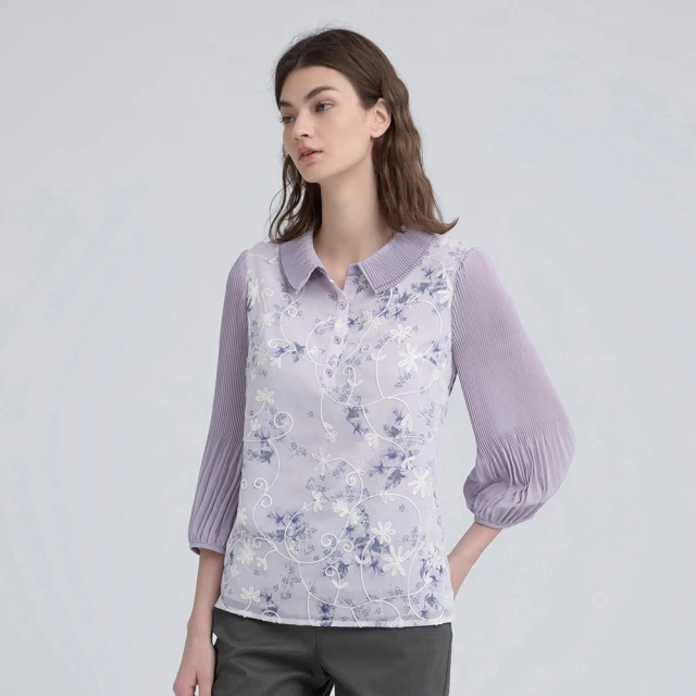 【ILEY 伊蕾】浪漫花卉緹花雪紡上衣(淺紫色；M-XL；1232281405) 歷史價格詳細信息