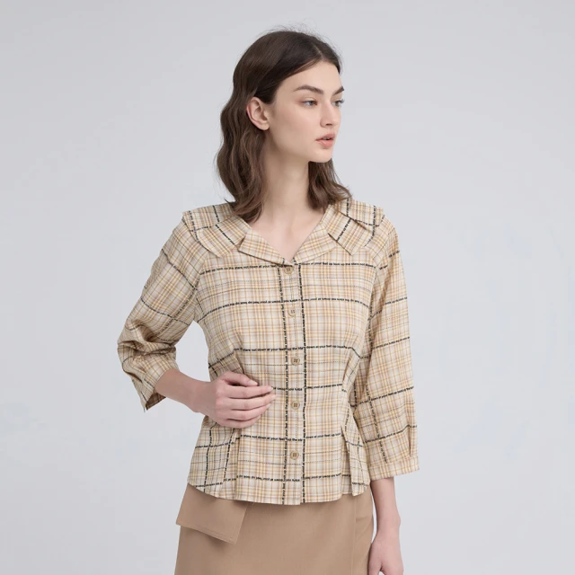【ILEY 伊蕾】復古格紋V領開襟長洋裝(黑色；M-XL；1222027243) 歷史價格詳細信息