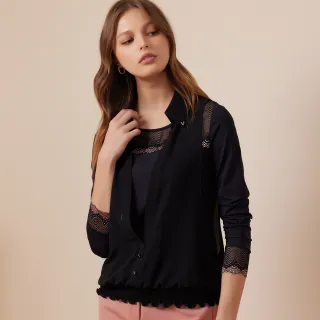 【ILEY 伊蕾】拼接雪紡POLO領針織上衣(深藍色；M-2L；1241405009) 歷史價格詳細信息