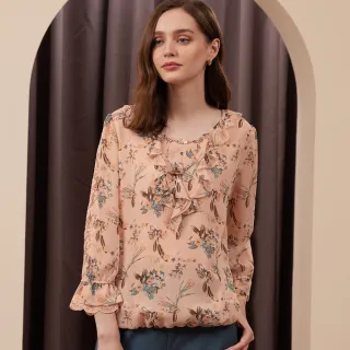 【ILEY 伊蕾】古典花卉印花透氣雪紡上衣1222181419(深藍) 歷史價格詳細信息