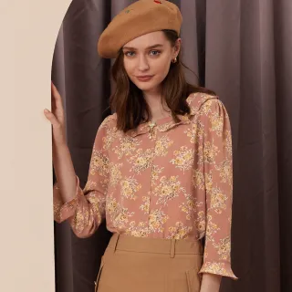 【ILEY 伊蕾】古典花卉印花透氣雪紡上衣1222181419(深藍) 歷史價格詳細信息