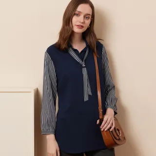 【ILEY 伊蕾】拼接條紋牛仔連帽上衣(藍；M-2L；1243018117) 歷史價格詳細信息