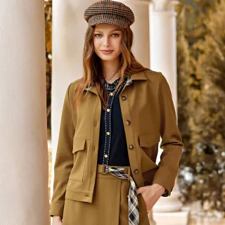 【ILEY 伊蕾】彈性格紋拼接燈籠袖型小口袋上衣1213211002(芥黃) 歷史價格詳細信息