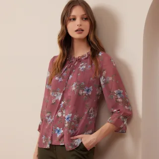 【ILEY 伊蕾】古典花卉印花透氣雪紡上衣1222181419(深藍) 歷史價格詳細信息