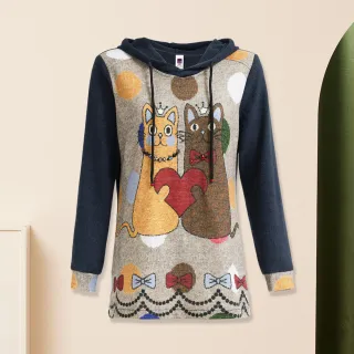 【ILEY 伊蕾】貓咪條紋曲線緹花抽繩綁結針織上衣1214281608(深藍) 歷史價格詳細信息